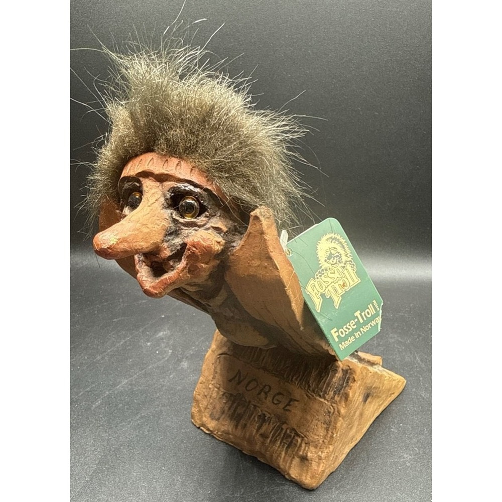 Vintage Fosse Troll Norway Figure w/ Tag Handmade Scandinavian Folk Art Norge 7"